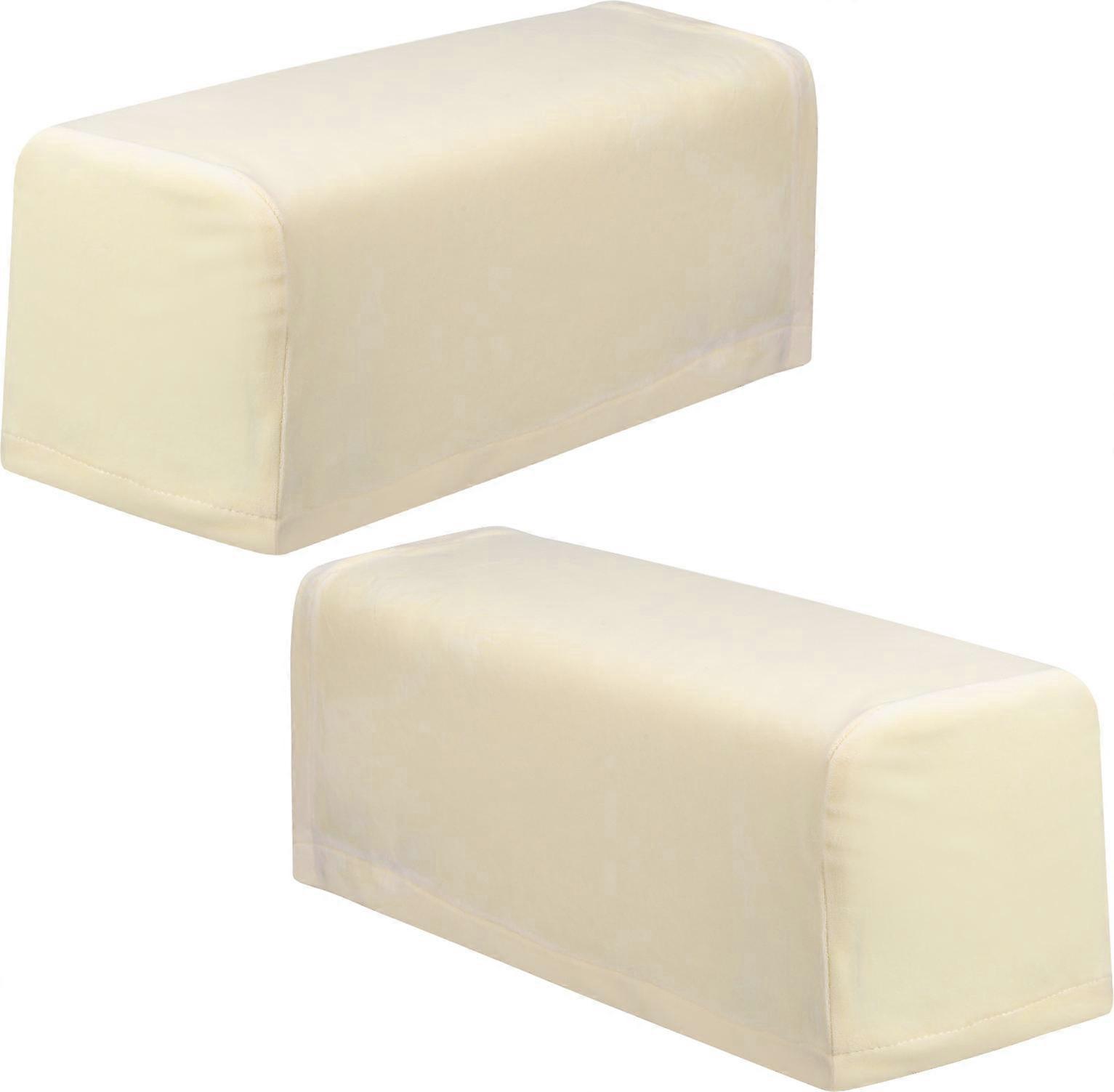2Pcs Universal Sofa Armrest Cover Elastic Armrest Protector Solid Color Armrest Protective Cloth Beige