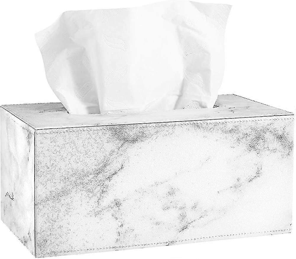 Tissue Box, Rectangular Pu Leather Tissue Dispenser, Tissue Box With Marble