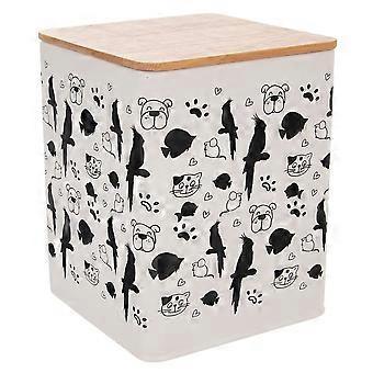 Metal pet food box with airtight wooden lid, unique decoration