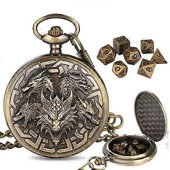 Vintage Dragon Head Quartz Pocket Watch DND Dice Antique Bronze Steampunk Gift