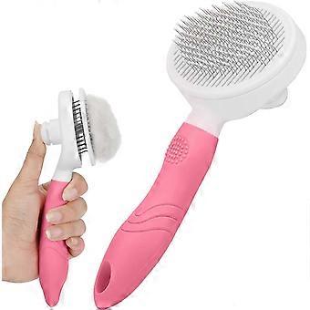 Cats Dogs Pink Self-Cleaning Pet Grooming Brush, Slicker Shedding Comb Pro