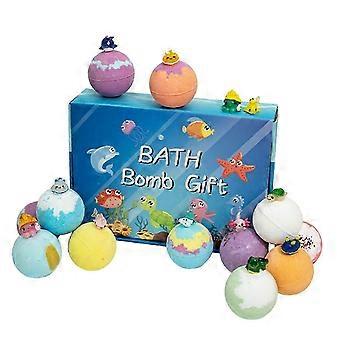 12 Pack Kids Bath Bomb Gift Set, Aromatherapy Spa Bath Bombs with Hidden Marine Animal Toys, Natural Safe Ingredients, Fluffy Bubbles, Non-Staining, F