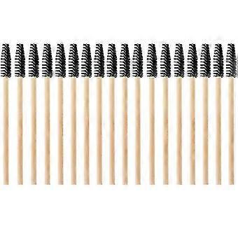 Zwarte wenkbrauwkammen met bamboe handvatten voor cosmetisch gebruik, set van 20 stuks.