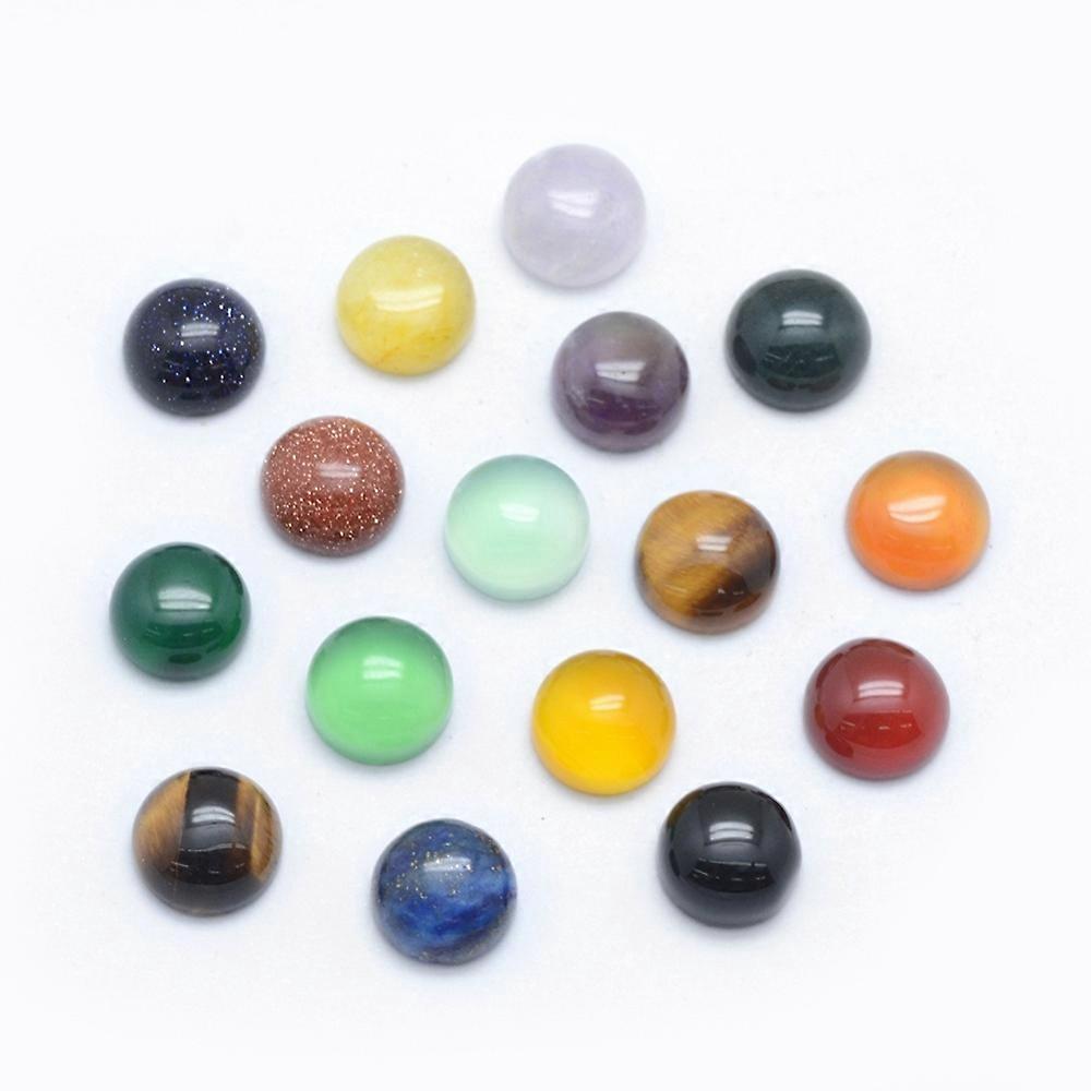 50pcs Mixed Stone Cabochons Flat Round 8x3~4mm