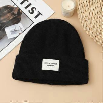 Autumn and winter versatile knitted wool hat outdoor travel windproof and warm stack hat literary cloth label retro cold hat