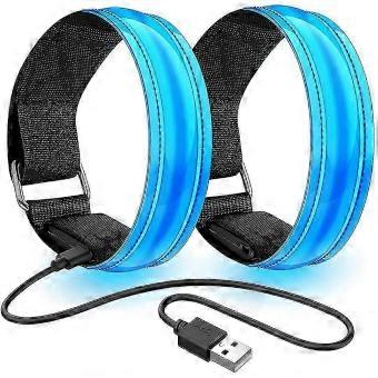 Rechargeable LED Running Armband with Reflective Strip, 2-Pack, Adjustable Safety Light