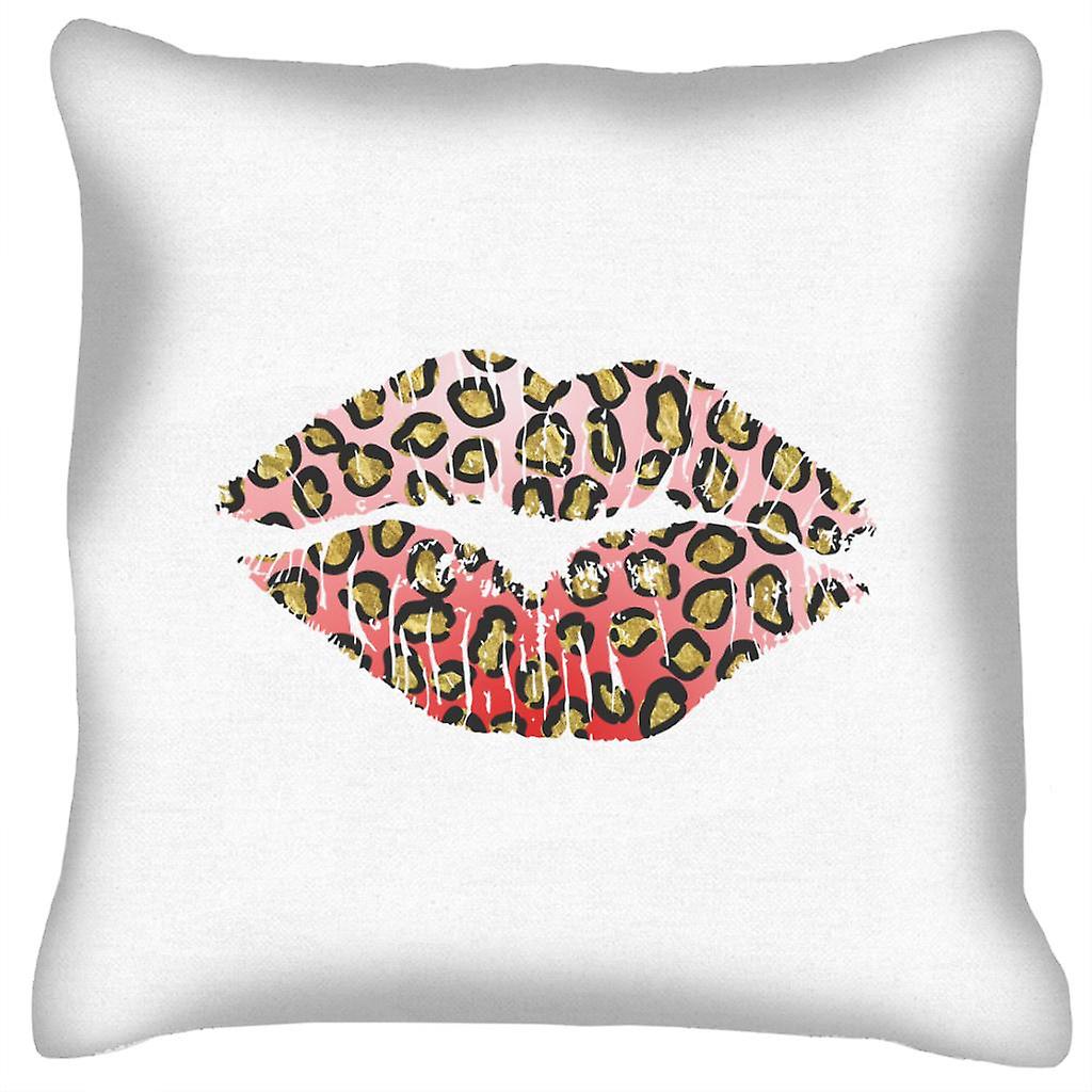 Light Pink Leopard Print Lips Cushion