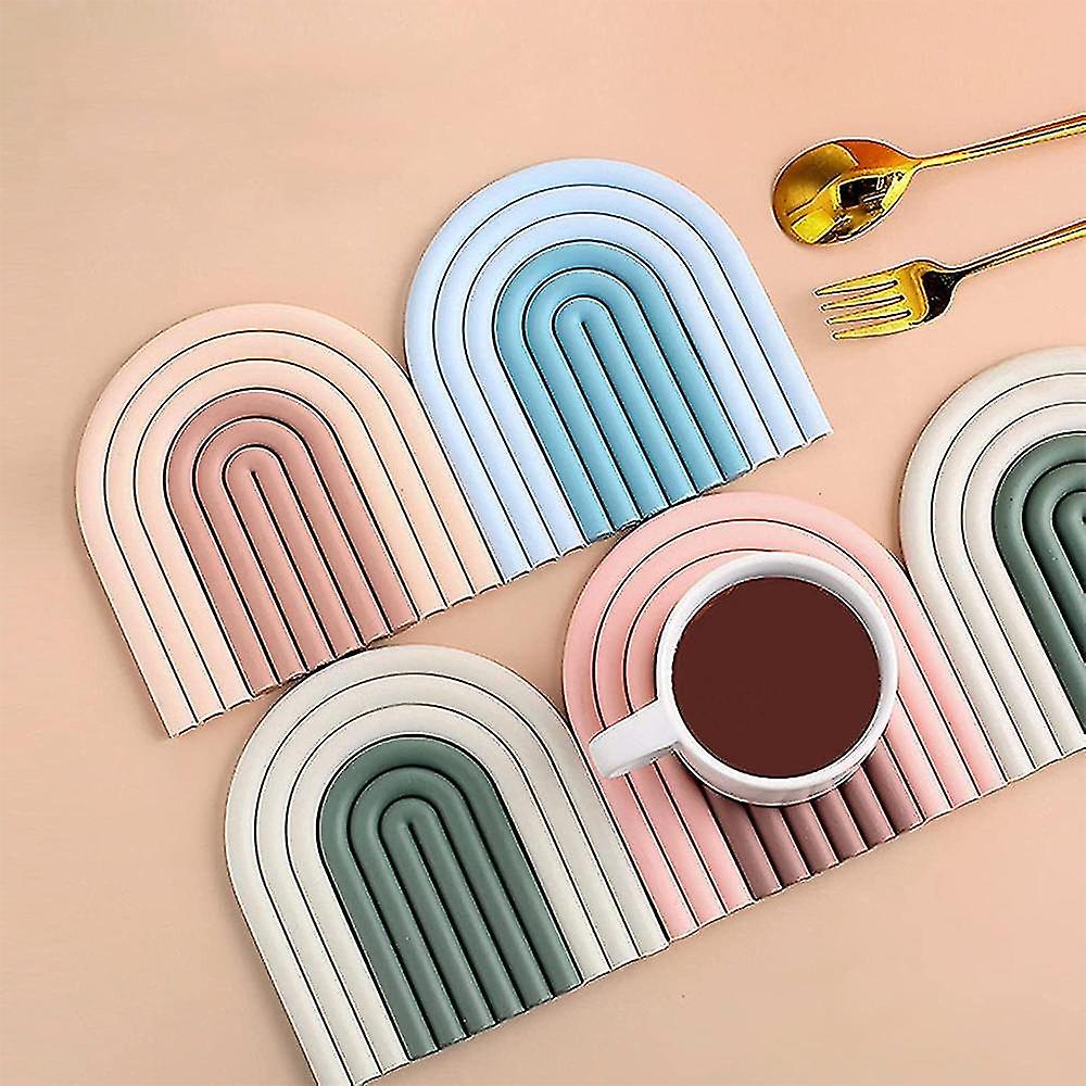 thumbnail image 5 of Posavasos de silicona extraíbles con forma de arcoíris, alfombrilla antideslizante para tazas, resistente al calor, 5 of 5
