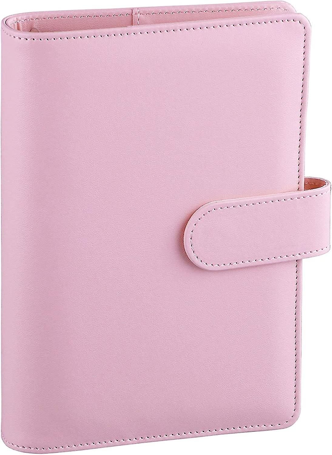 A6 PU Leather Notebook Binder Refillable 6 Ring Binder for A6 Filler Paper, Loose Leaf Personal Planner Binder Cover with Magnetic Buckle, Pink