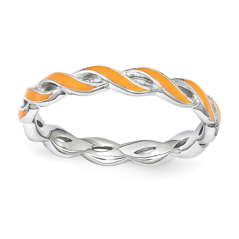 2mm 925 Sterling Silver Polished Stackable Orange Enamel Ring-Stackable-Ring for Women - Ring Size: 5 to 10