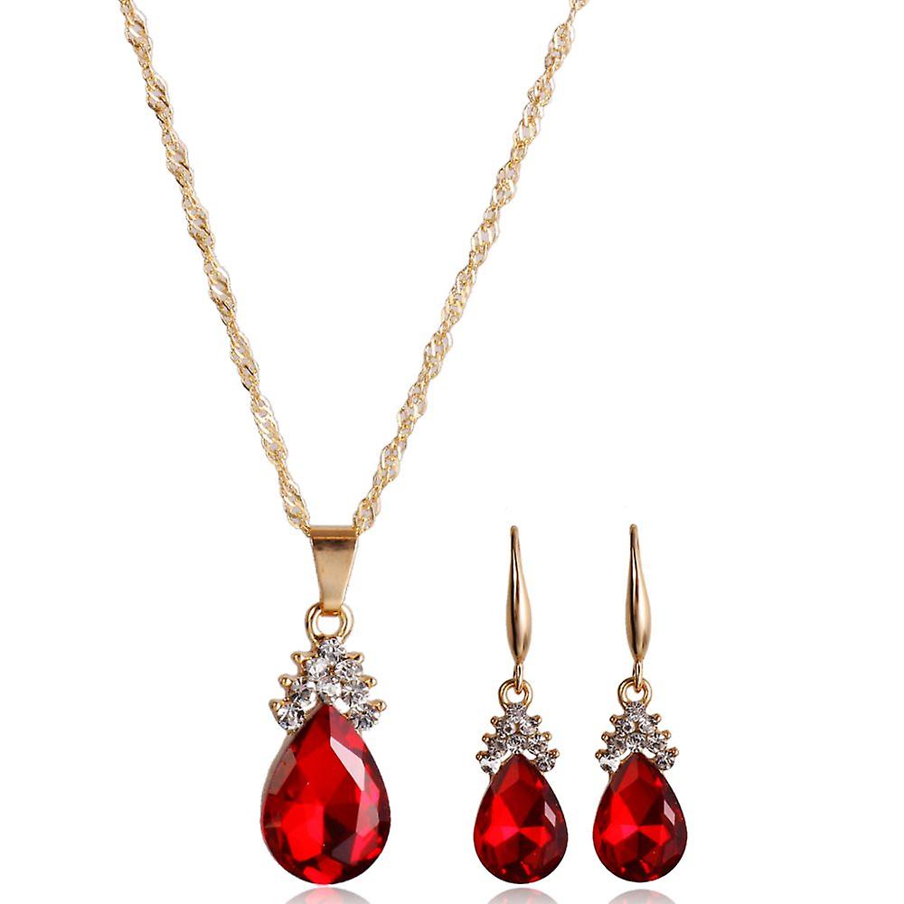 Wedding Dangle Chain Teardrop Gemstone Crystals Necklace Dangle Earrings