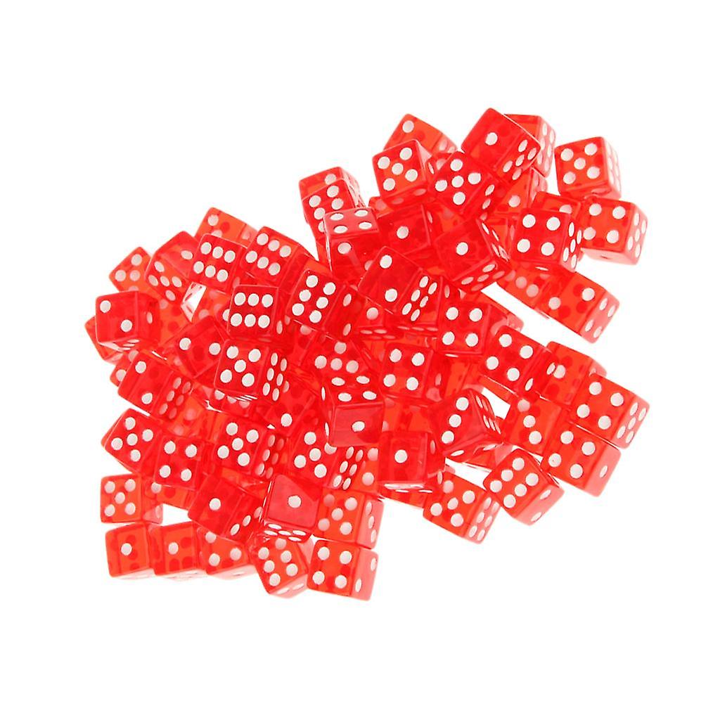 100 x Translucent 16mm Six Sided Spot Dice RPG Games Red