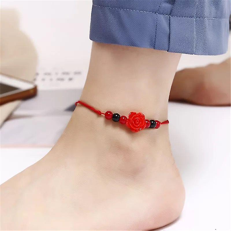Women Bohemia Retro Pendant Anklet Fashion Simple Red Black Braided Rope Anklet
