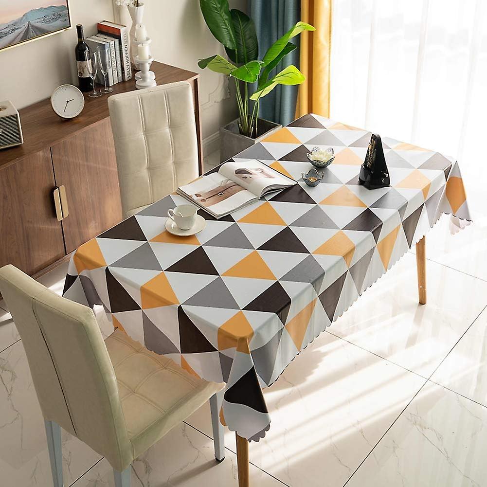 Tablecloths Rectangular PVC Tablecloth Wipeable Waterproof Table Cloth Easy Clean Nordic Style Triangular Lattice Tablecloth (Yellow, 140200cm)
