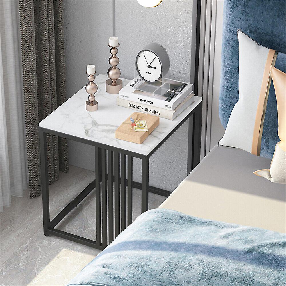 Minimalism Marble Stone Side Table White Top Black Frame End Side Coffee Tables