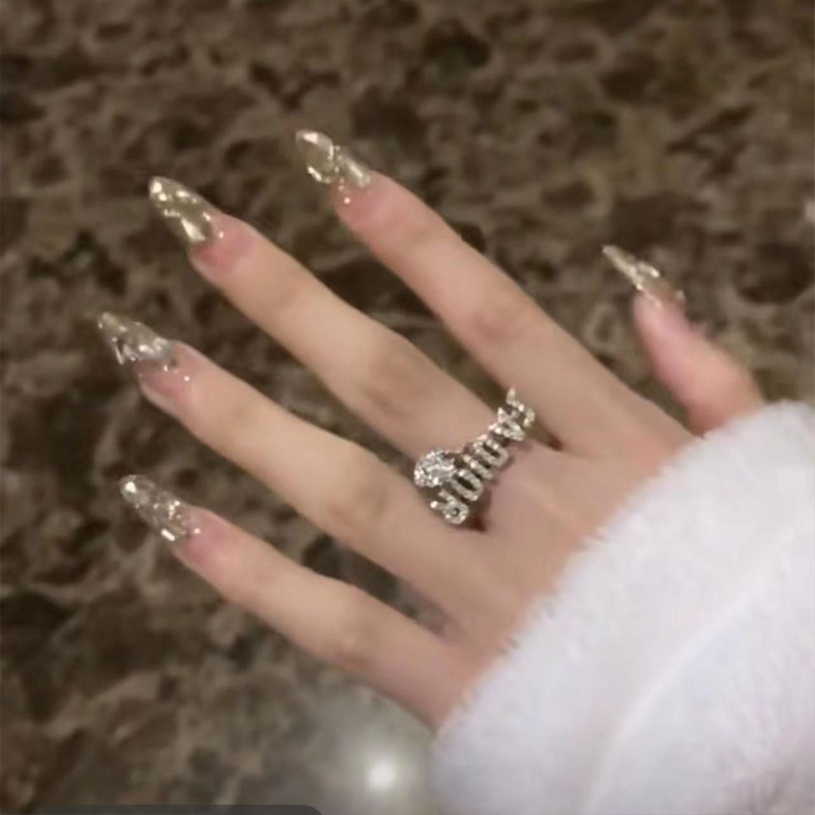 Flash Diamond Long Manicure Set With Odorless And Eco-friendly Material