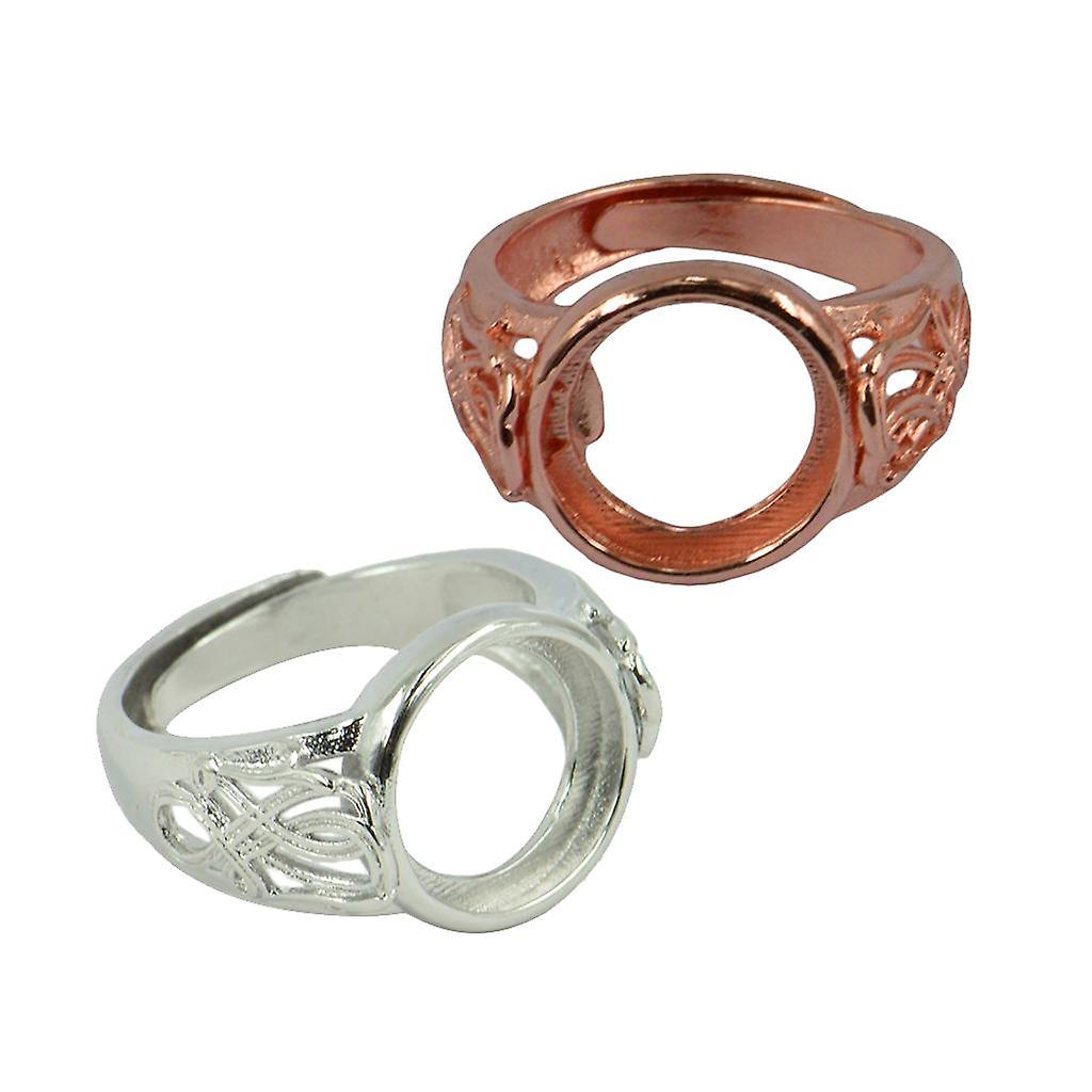 2 Pieces Brass 12mm Round Bezel Adjustable Flower Ring Blank Bases Setting