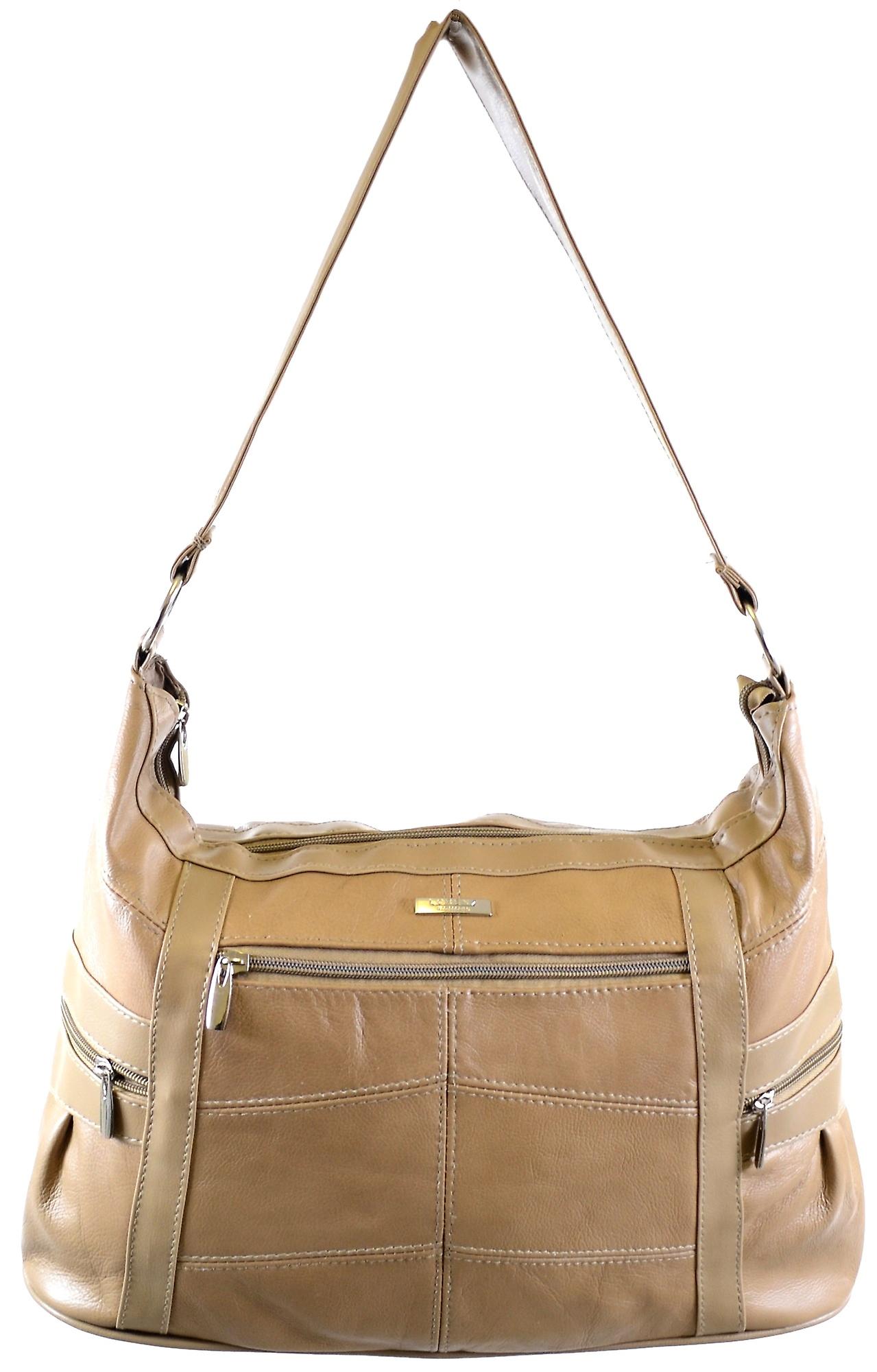 Ladies Cowhide Leather Shoulder Bag / Hand Bag (Fawn)