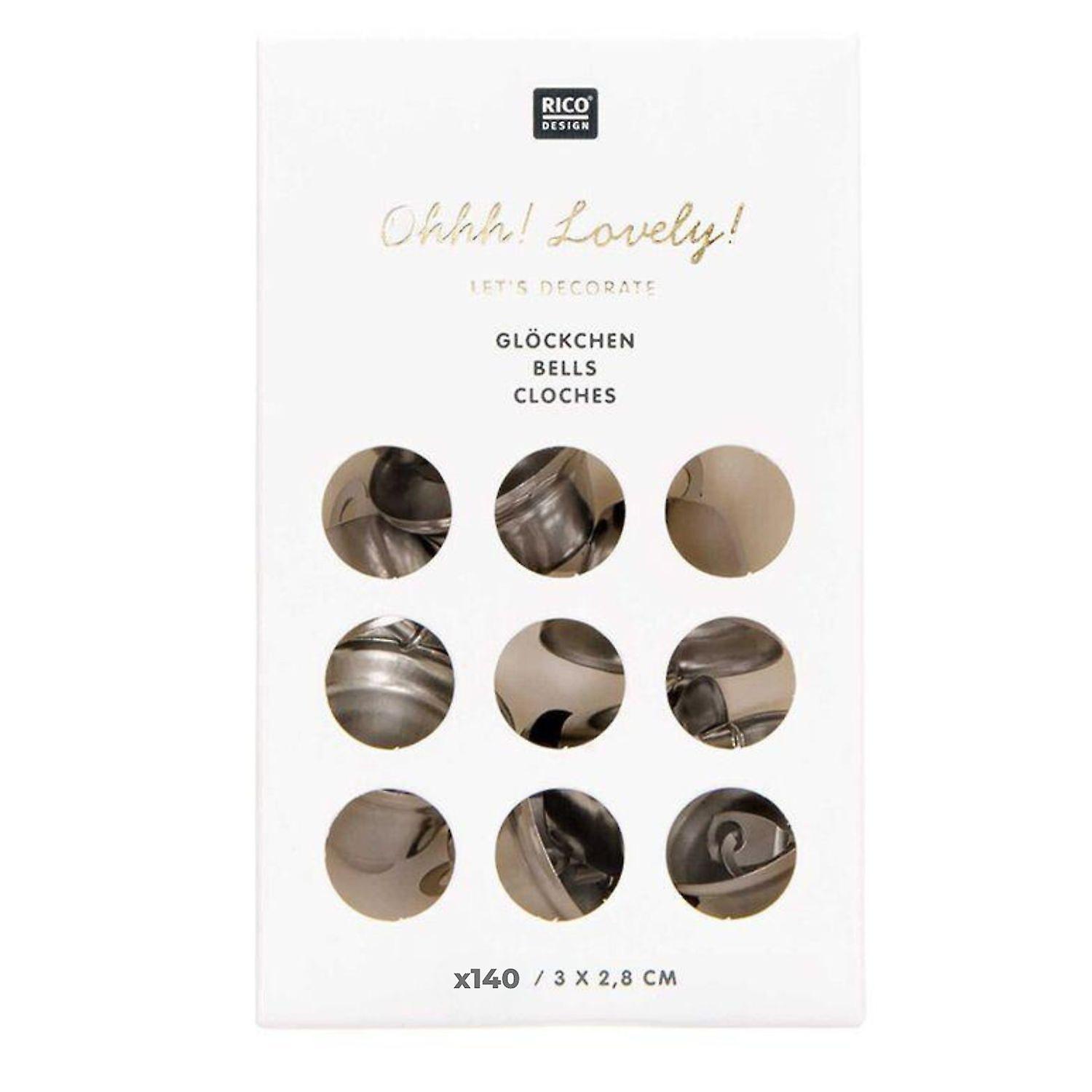 140 small silver metal bells 3 cm