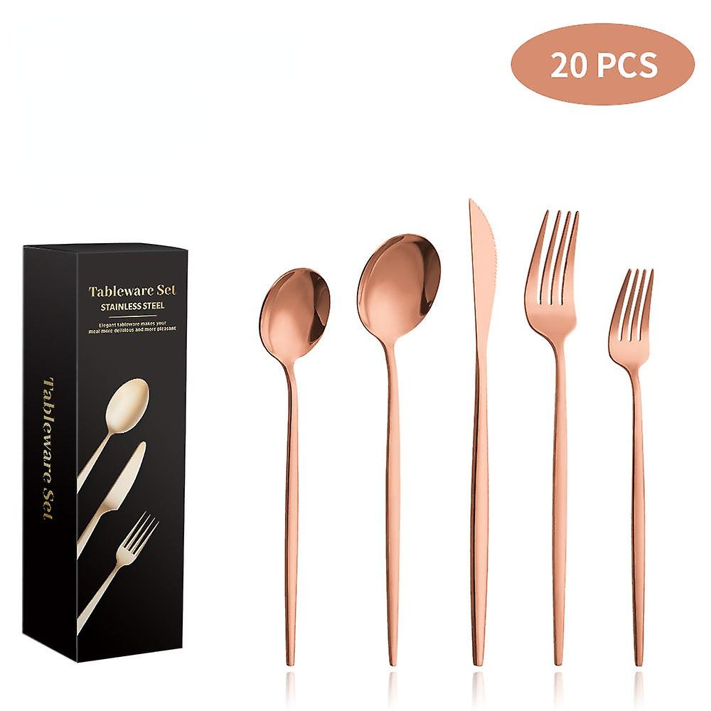 304 Stainless Steel Flatware Sets Five Components 20-piece Set Western Dessert Steak Knife And Fork Rose Gold