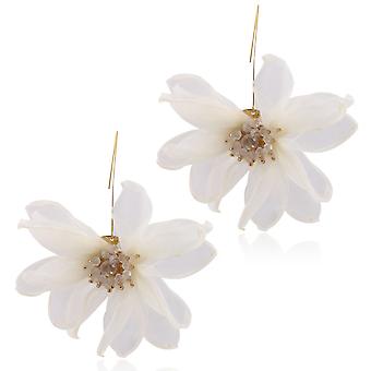Orecchini A Fiore Bianco Vintage - Borchie Acrilico Petali Floreali, Gioielli Donna E Ragazza