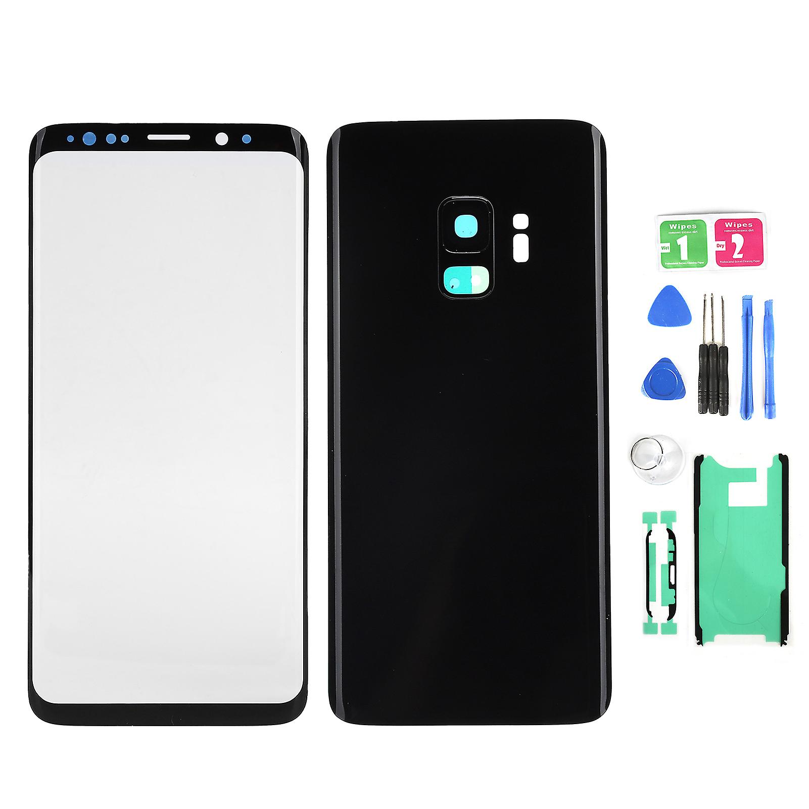 Samsung S9 G960 Black Glass Replacement Set - Front & Rear with DIY Tools Included