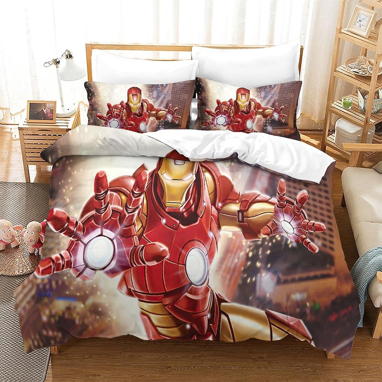 EKENOZ Iron Man Duvet Cover Set 3D Printed,Soft Microfiber Superhero Quilt Cover 3 Pcs with Zipper Closure Comforter Cover And Pillwocase for Children