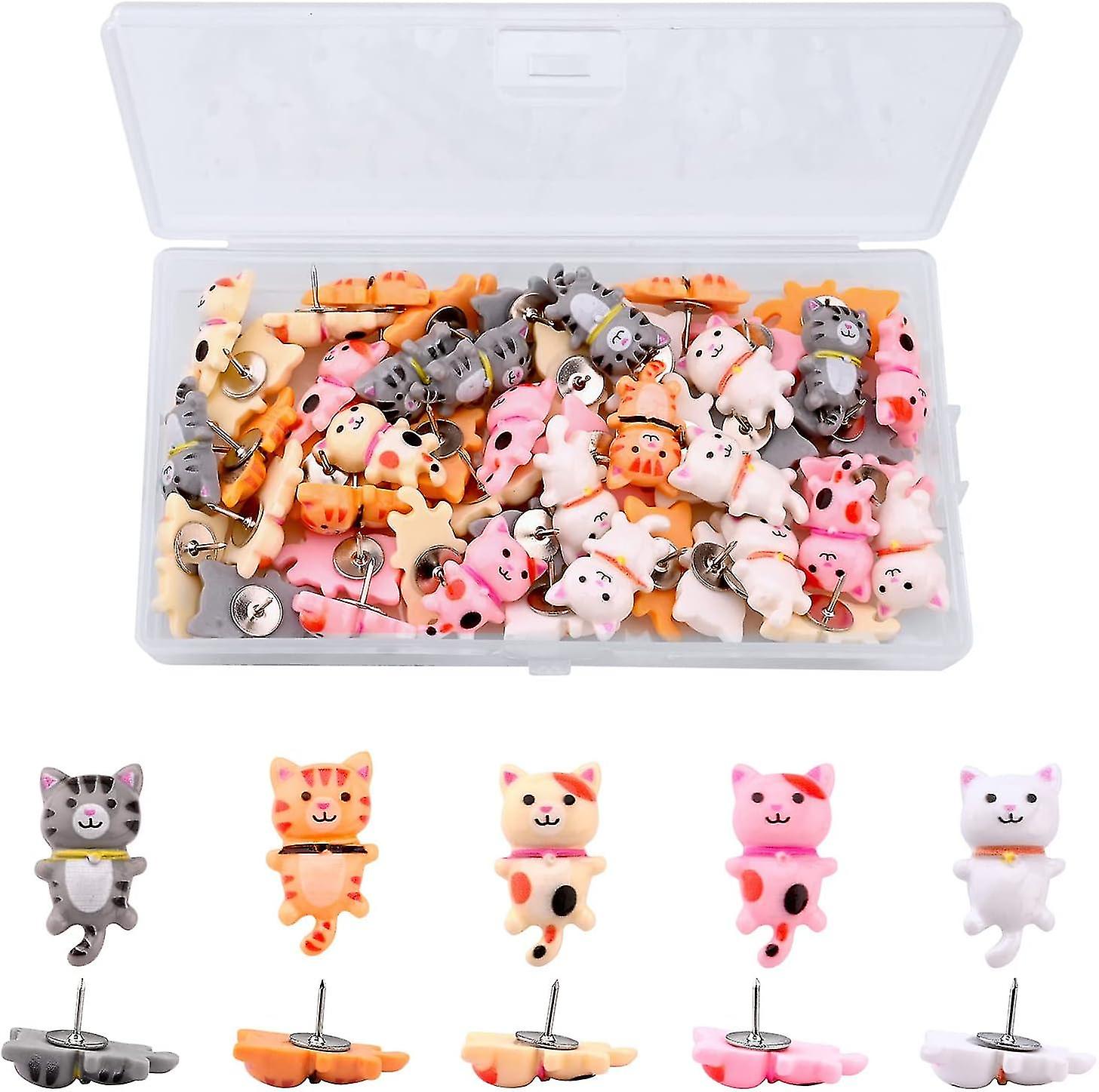 50 قطعة القط Thumbtack البلاستيك رئيس الإبهام المسامير دبابيس دفع الديكور الحيوان للوحة الإعلانات مكتب الحائط المدرسة الاستخدام المنزلي