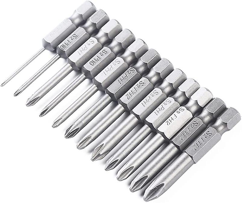 12pcs 50mm Cross Head Phillips Screwdriver Bits with 1/4" Hex Shank