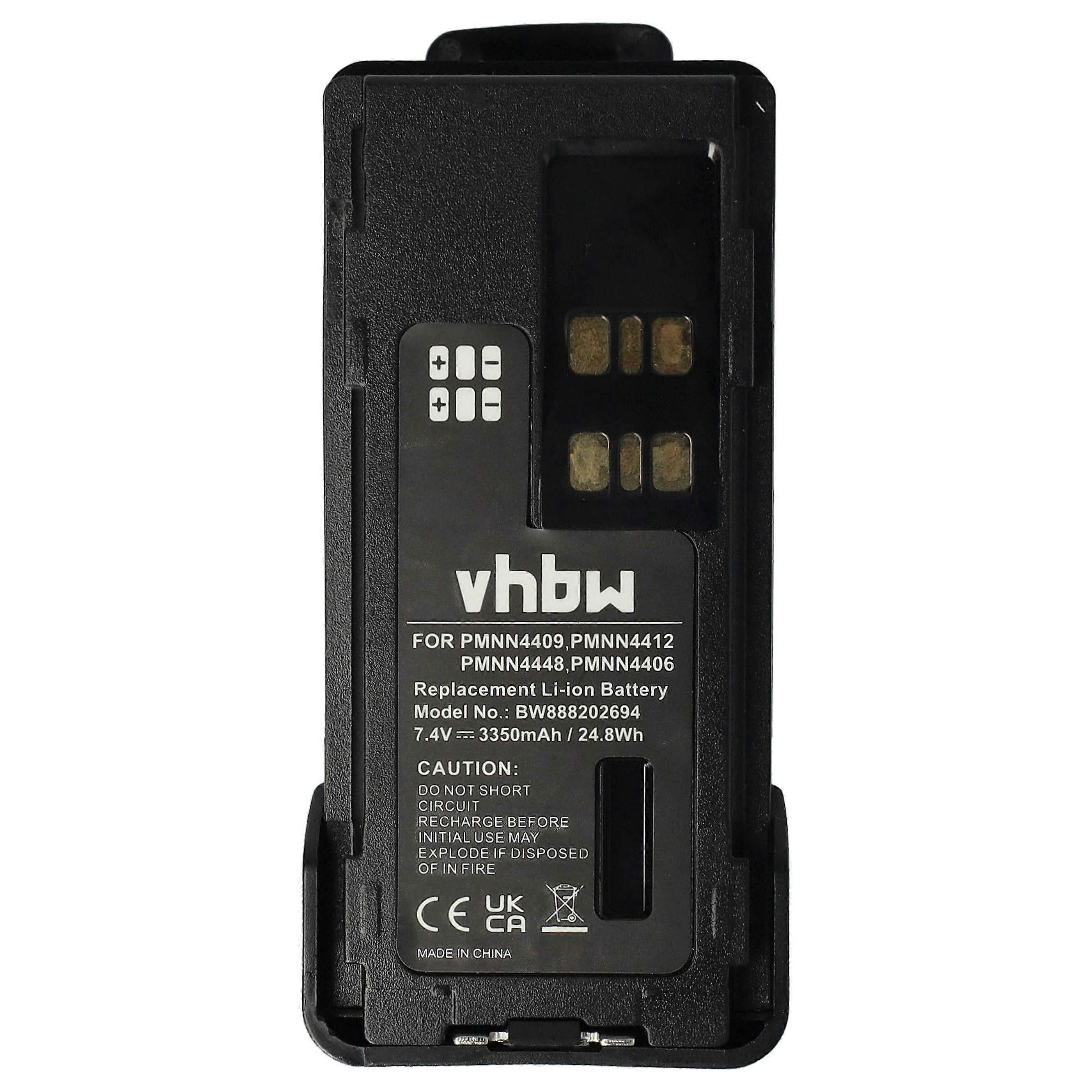 vhbw-batterij compatibel met Motorola XPR7550, XPR7550e, XPR7580e, XPR7500, XPR7580 radio, walkie talkie (3350 mAh, 7,4 V, Li-ion) + riemclip