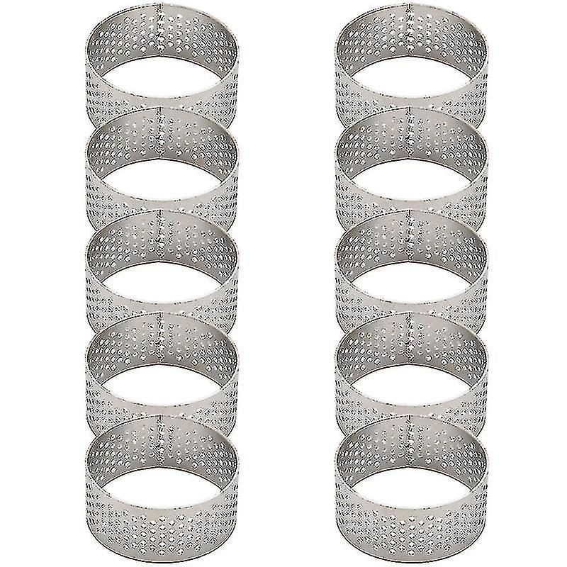 10pcs 4.5cmラウンドステンレス穴あきシームレスタルトリングキッシュリングタルトパイタルトリングホールヒ付き