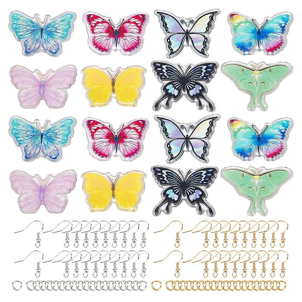1box DIY DIY 8 Pairs Butterfly Charms Butterflies Charm Earring Making Starter Kit Insect Acrylic Charms