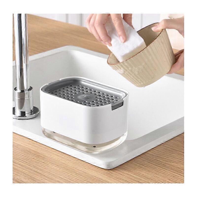 Kitchen Soap Dispenser, 2 in 1 Premium Soap Dispenser and Sponge Holder, Dish Soap Dispenser for Countertop, White