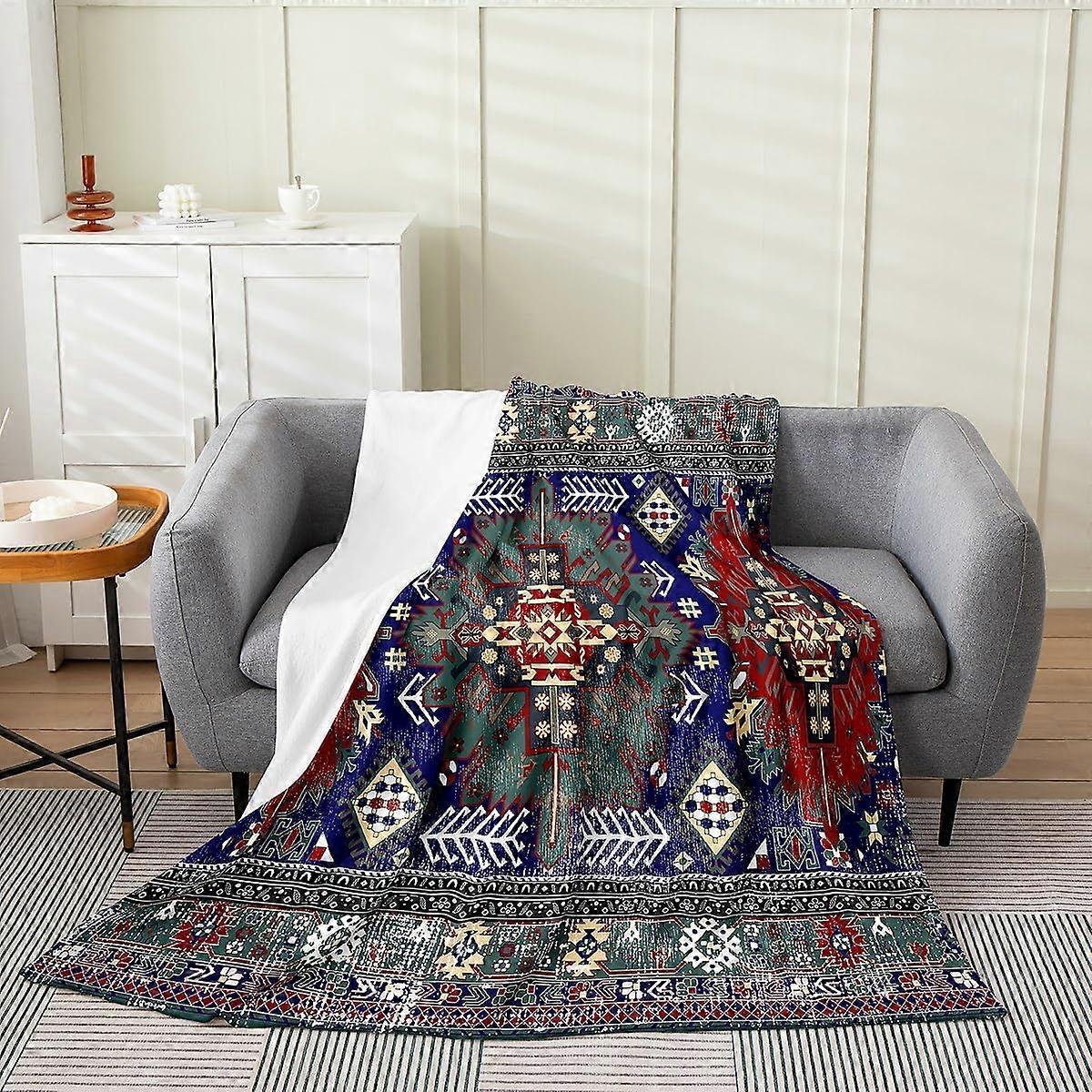 Boho Tribal Blanket Baby 30x40 Inch, Retro Exotic Throw Blanket, Vintage Lattice Arrows Bohemian Fleece Blanket, Blue Green Red Antique Grid Damask In