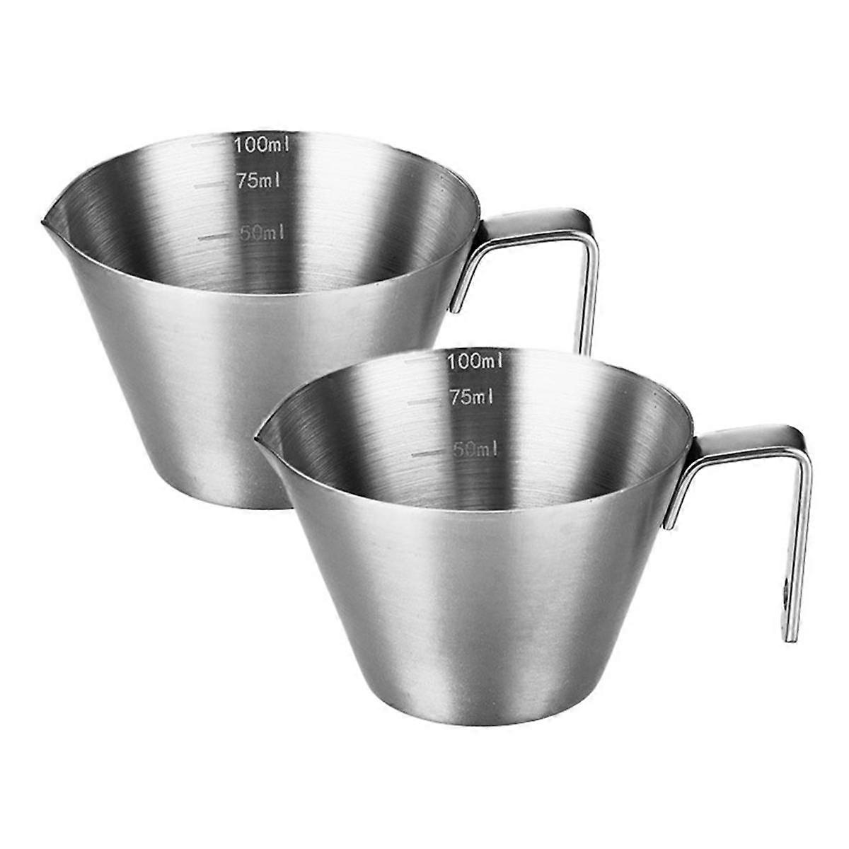 Espresso Cup with Handle, Stainless Steel Espresso Accessories, Spout Metal Measuring Cup with Scale, 3.4OZ/100ML