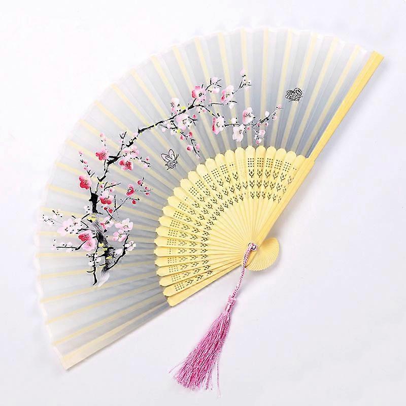 Kinesisk japansk vikfläkt Träskaft Klassisk dansfläkt Högkvalitativ tofs Elegent kvinnlig fläkt