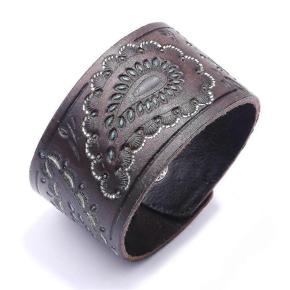 Embossed Pattern Wide Leather Punk Bracelet