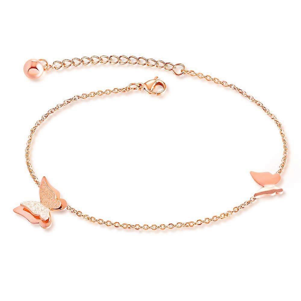 Women's anklet set *Butterfly* in rose gold & silver with two butterflies & a strong lobster clasp incl.