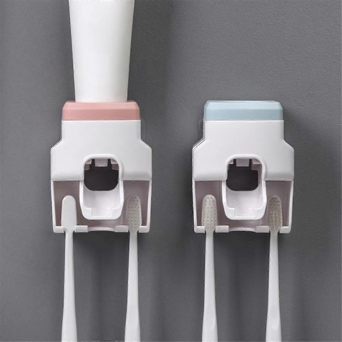 Automatic Toothpaste Squeezer Wall Mounted Punch-Free Toothbrush Storage Rack Toothbrush Holder Squeezer White