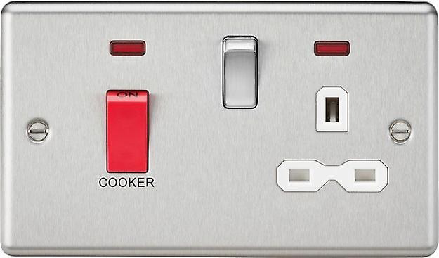 Knightsbridge 45A DP Cooker Switch & 13A Switched Socket with Neons & White Insert - Rounded Edge Brushed Chrome - CL83BCW