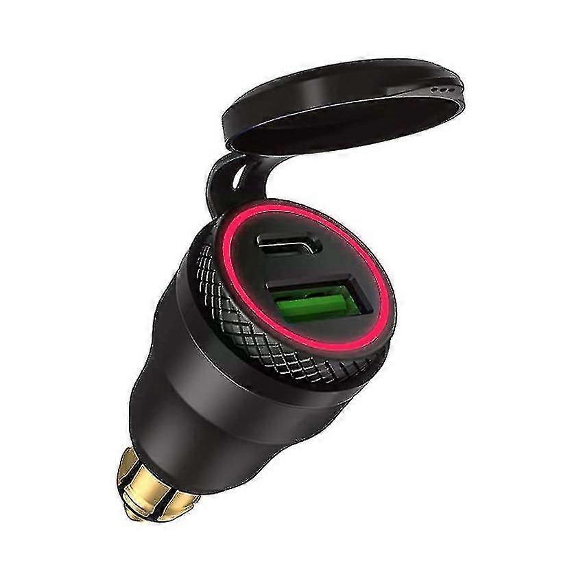 USB Cigarette Lighter Adapter for BMW Motorcycle - Dual USB Socket, Black Shell, Green Light