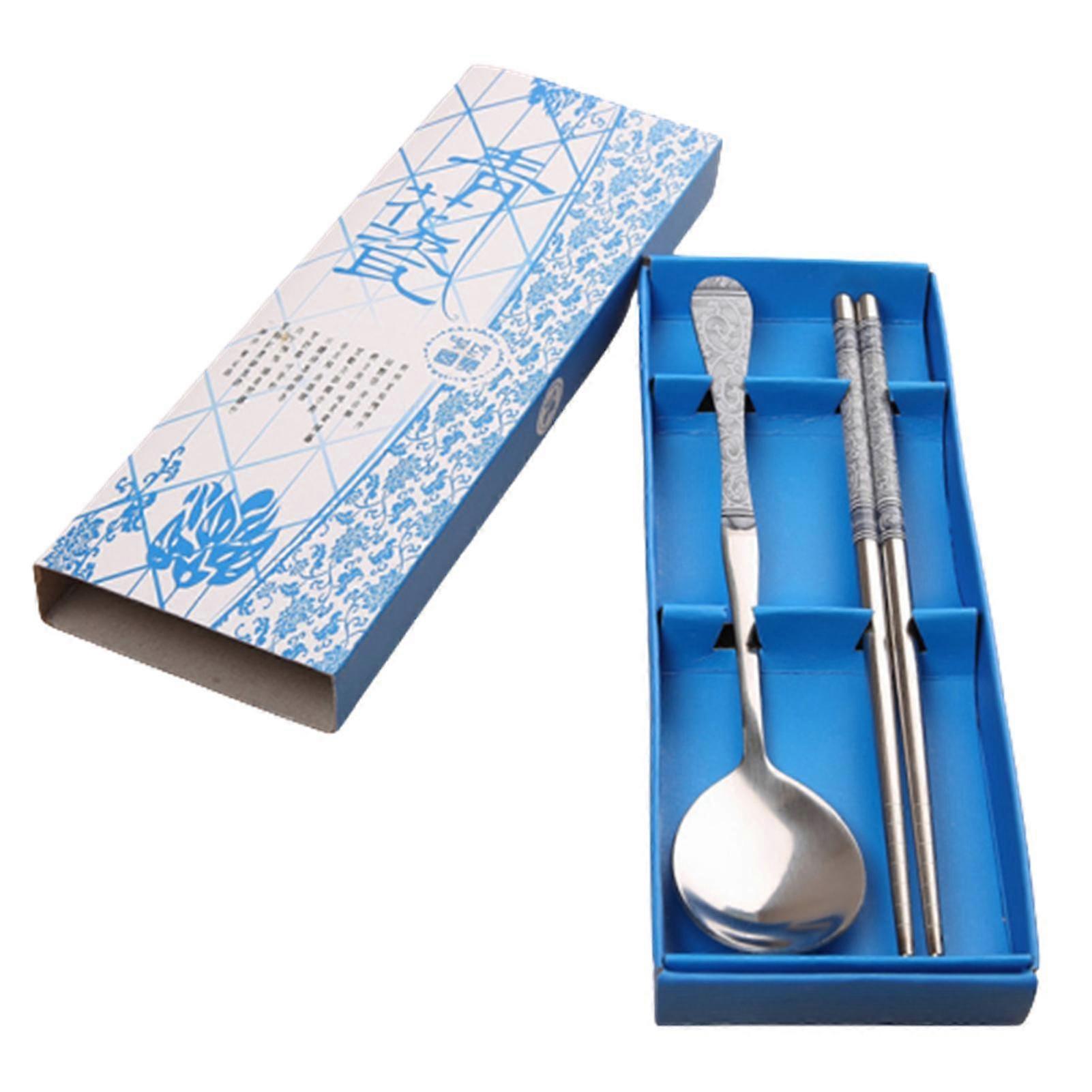 Chopsticks And Spoon Set With Non-slip Design Long Handle Metal For Daily Life