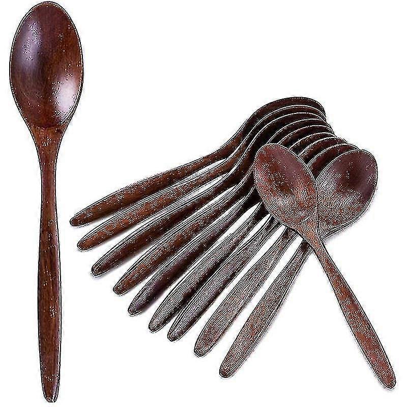 2024 Wooden Spoons, 10 PCS Wood Soup Spoon Set, Long Handle Natural Wood Table Spoons for Eating Mixing free delivery Linezro