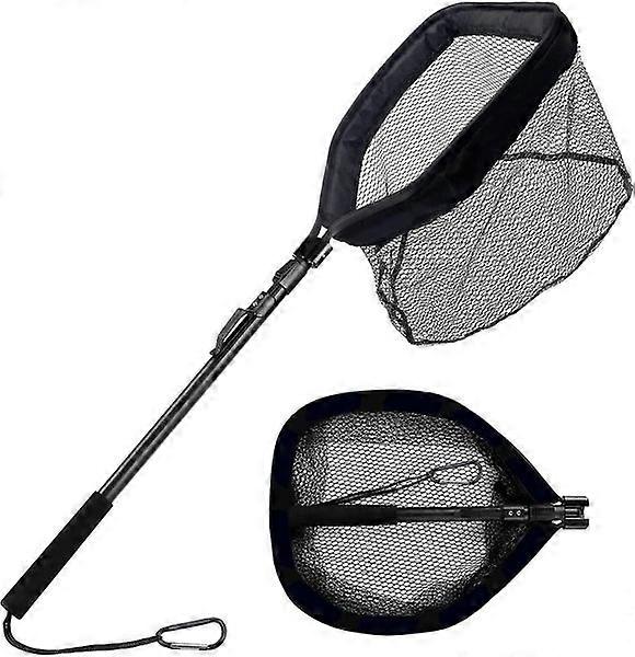 Floating Fishing Net Folding Landing Net With Fixed Pole Soft Rubber Coated Mesh
