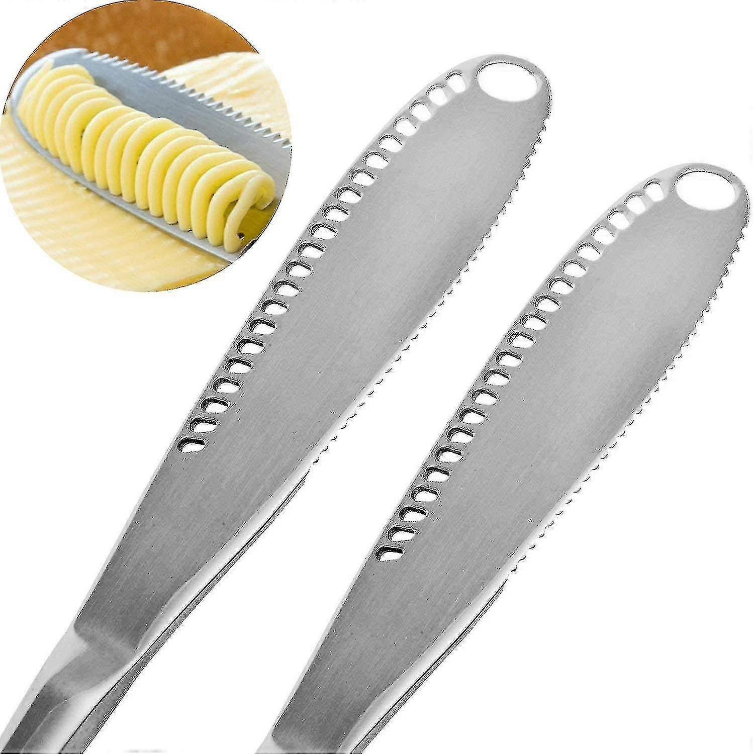 2pcs Edelstahl-Buttermesser, professionelles Curl-Butter-Messer mit gezacktem Rand bestes Geschenk C