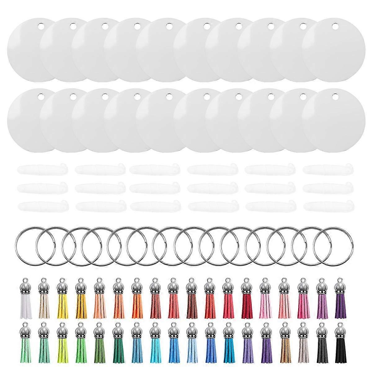 50 Sets Sublimation Blank Keychains, MDF Keychain Decorative Label Set with 2inch Heat Transfer Key