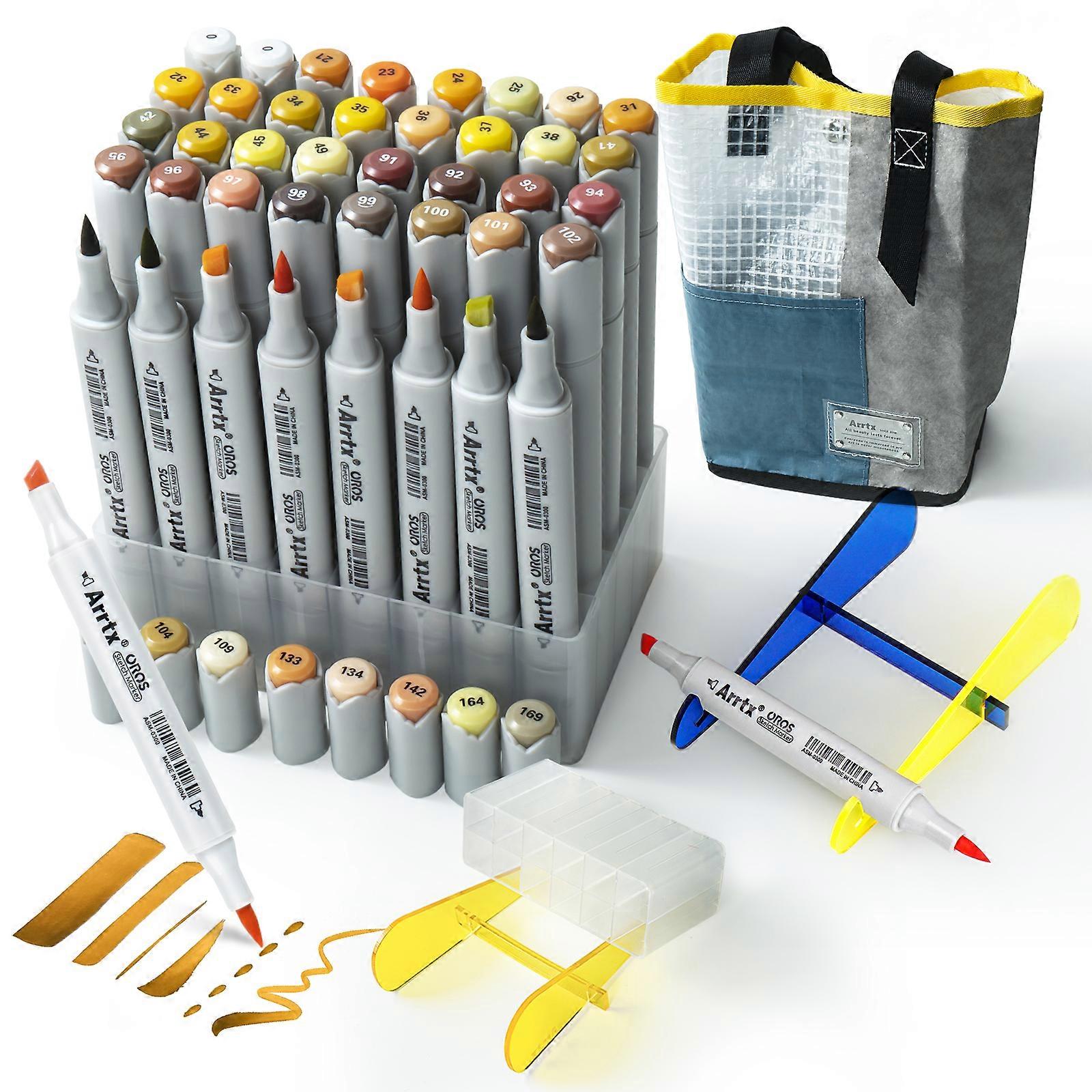 40 Colors Alcohol Brush Marker Yellow Tune Marker Pen Perfect for Light, Flame, Harvest Wheat Fields, Fallen leaves