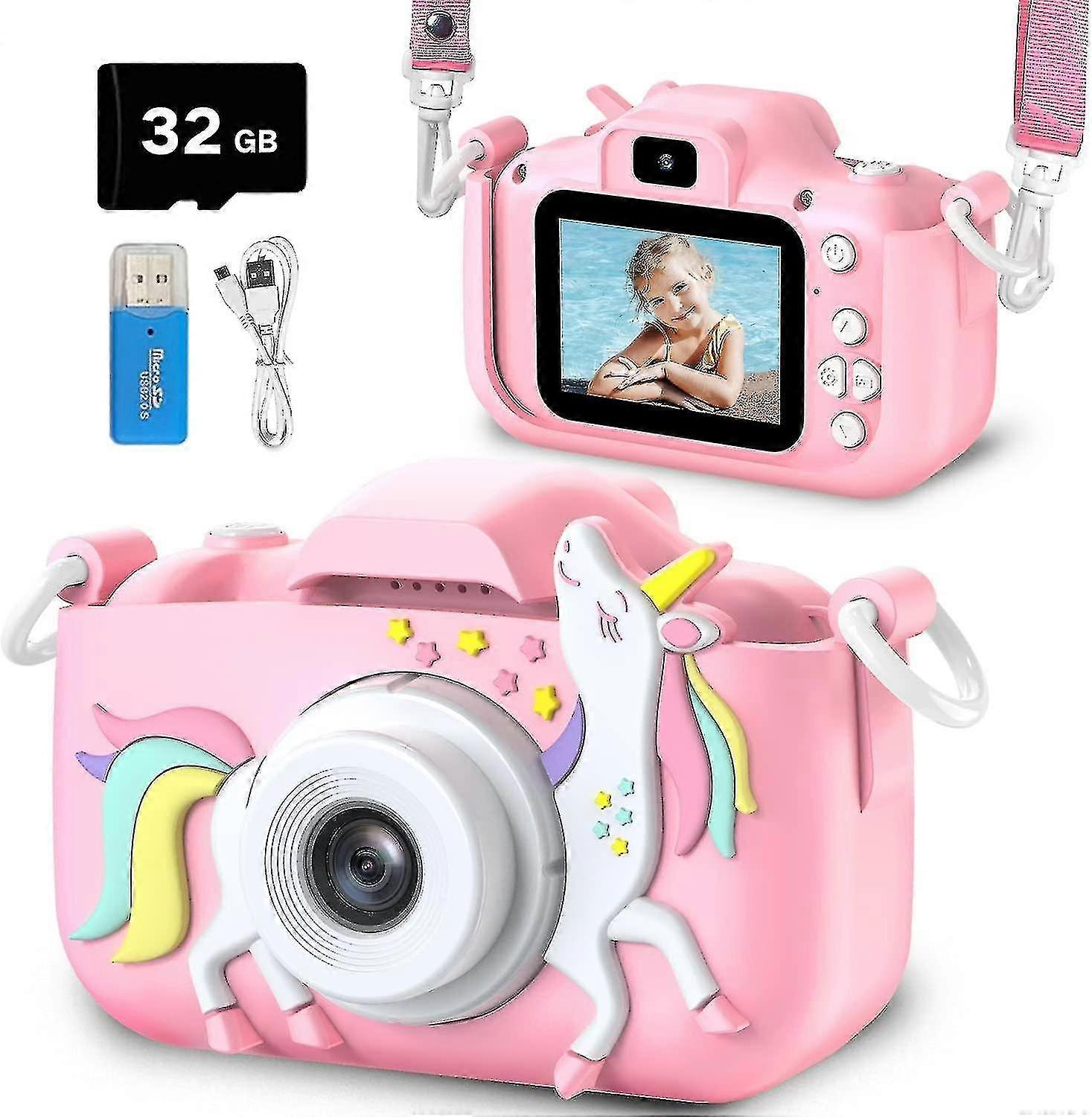 Kids Camera Toys For 3-8 Year Old Girls,children Digital Video Camcorder Camera With Unicorn Soft Silicone Cover