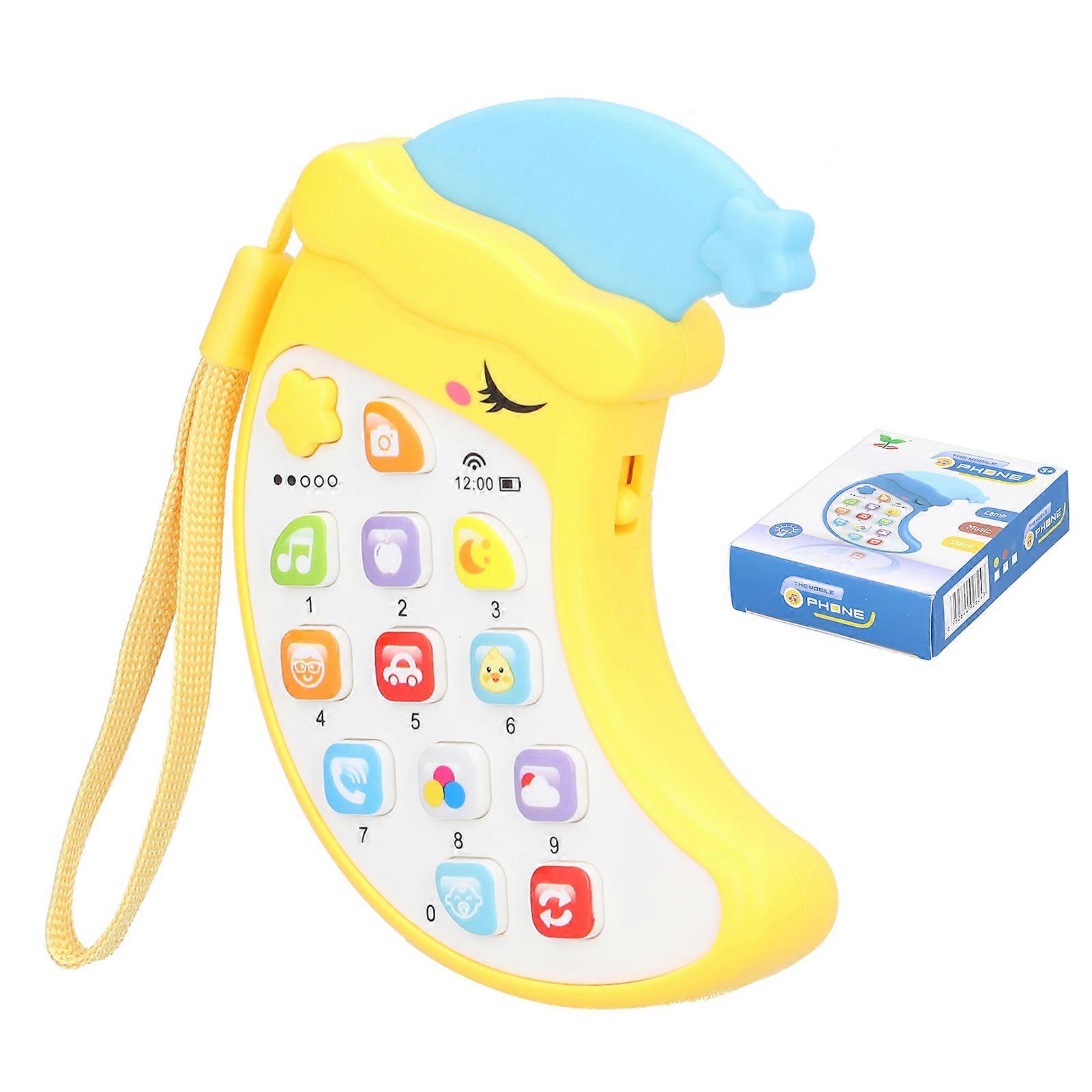 Kids Phone Toys Moon Shape Early Educational Learning Mobile Phone with Music LightYellow
