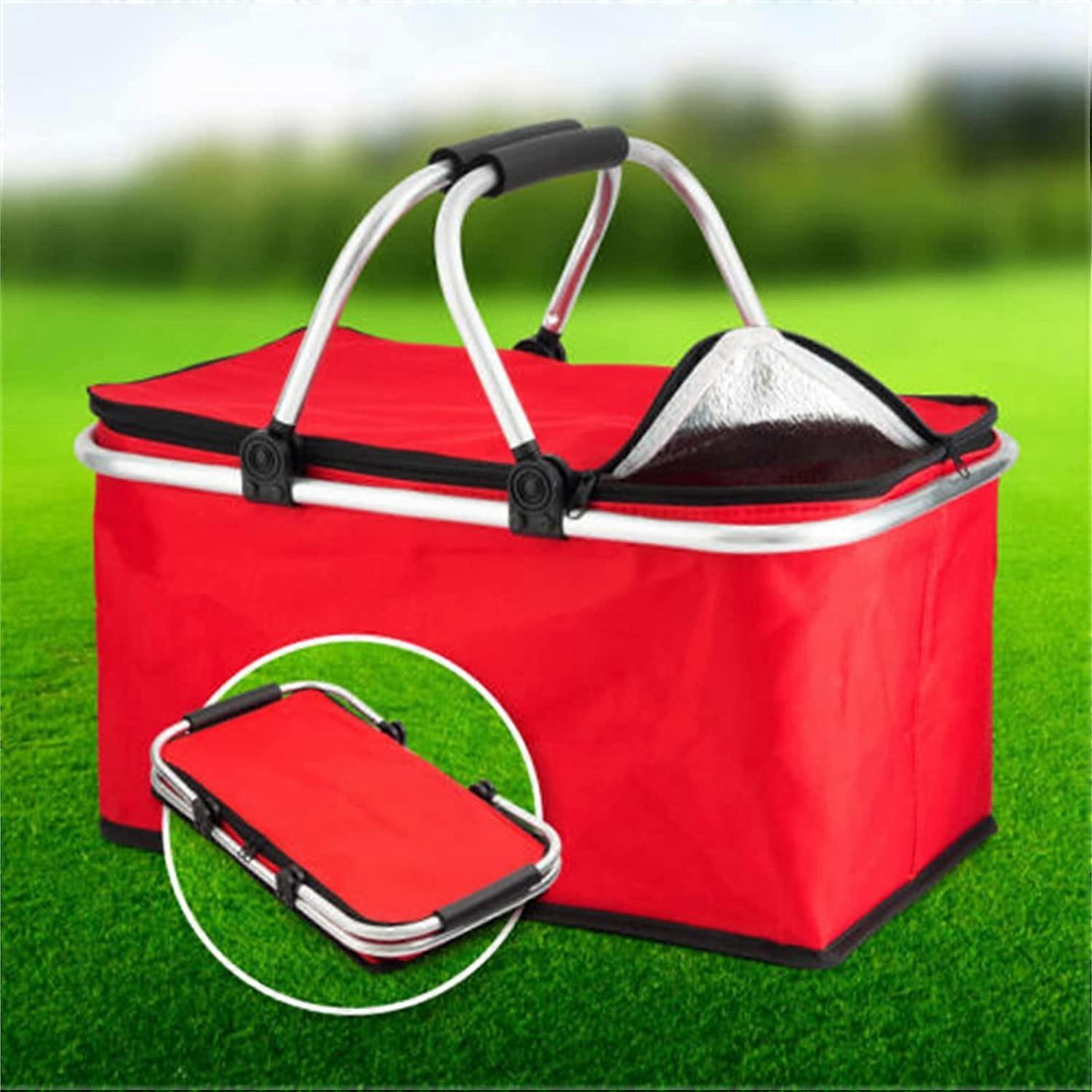 30L Premium Extra Large Cooling  Cool Bag Insulated Folding Box Picnic Camping Food Ice Drink Lunch with Carry Handle Cool Hamper BagRed